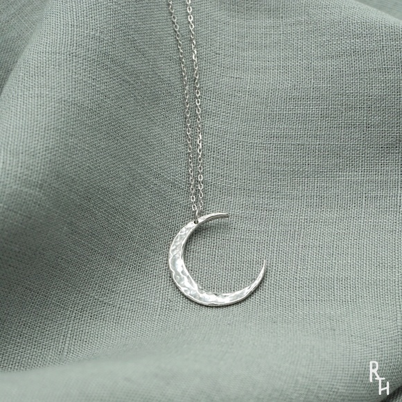 Road Trip Hippie Jewelry - Hammered Silver Waning Moon Necklace | 925 Silver